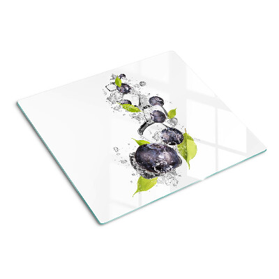 Snijplanken glas Pruimen in water met bladeren