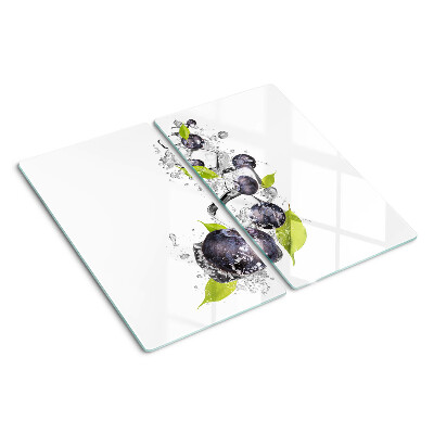 Snijplanken glas Pruimen in water met bladeren