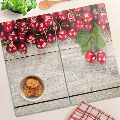 Snijplanken glas Kersen op een houten achtergrond