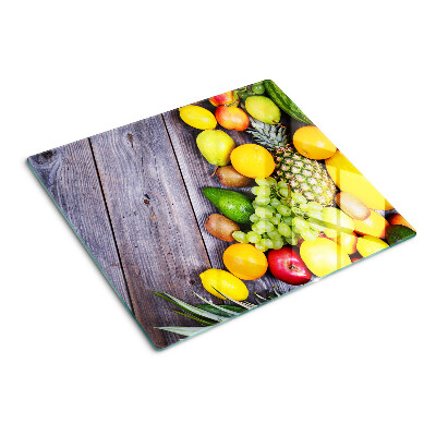Glazen snijplanken Fruit op een houten achtergrond