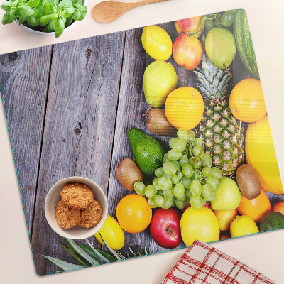 Glazen snijplanken Fruit op een houten achtergrond