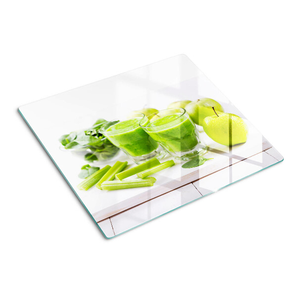 Snijplanken glas Groene smoothie en verse ingrediënten