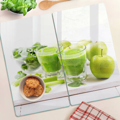 Snijplanken glas Groene smoothie en verse ingrediënten
