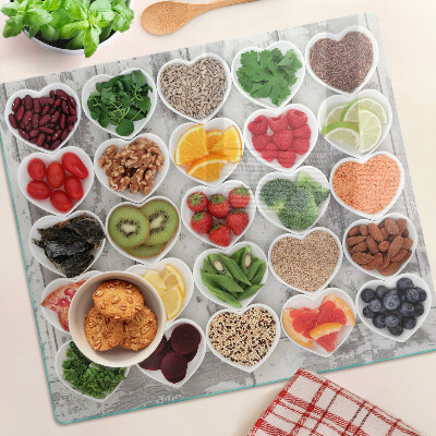 Snijplanken glas Fruit en groenten in harten