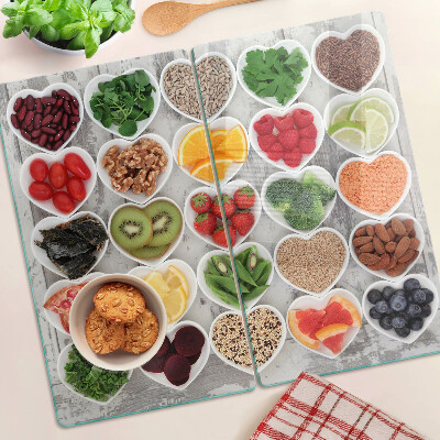 Snijplanken glas Fruit en groenten in harten