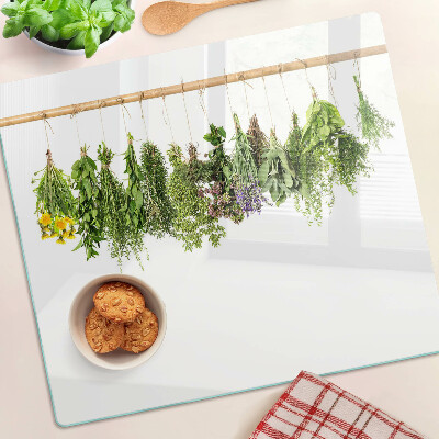Snijplanken glas Gedroogde kruiden aan een touwtje