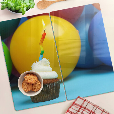 Snijplanken glas Verjaardagscupcake met ballonnen