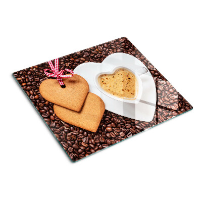 Glazen snijplanken Koffie met een hart en koekjes
