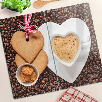 Glazen snijplanken Koffie met een hart en koekjes