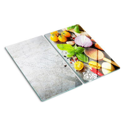 Glazen snijplanken Keuken ingrediënten en kruiden