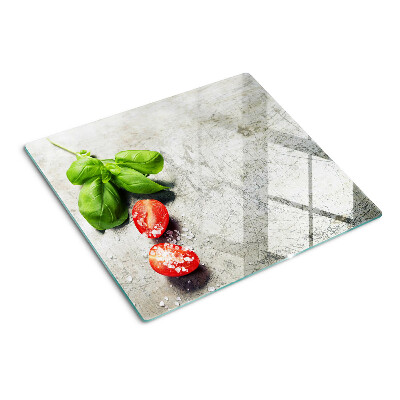 Snijplanken glas Tomaten met basilicum en zout