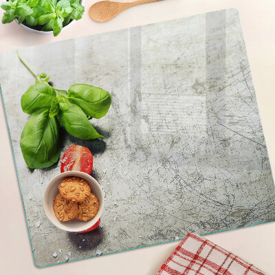 Snijplanken glas Tomaten met basilicum en zout