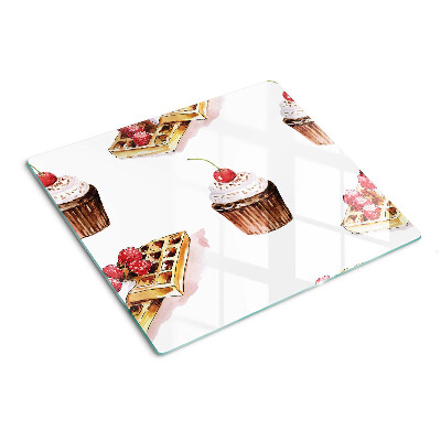 Glazen snijplanken Wafels en cupcakes met kersen