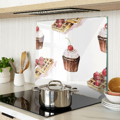 Glazen snijplanken Wafels en cupcakes met kersen