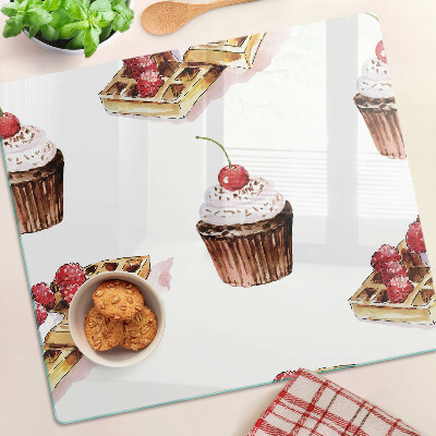 Glazen snijplanken Wafels en cupcakes met kersen