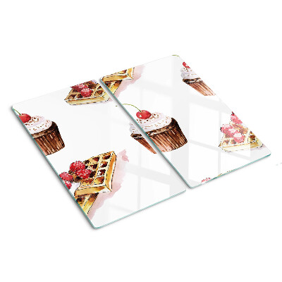 Glazen snijplanken Wafels en cupcakes met kersen