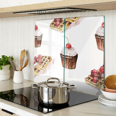 Glazen snijplanken Wafels en cupcakes met kersen