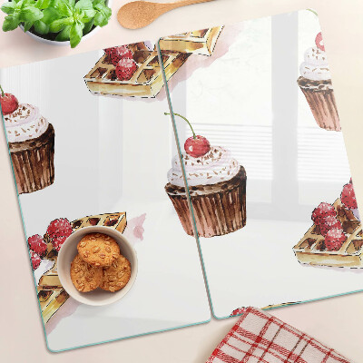 Glazen snijplanken Wafels en cupcakes met kersen