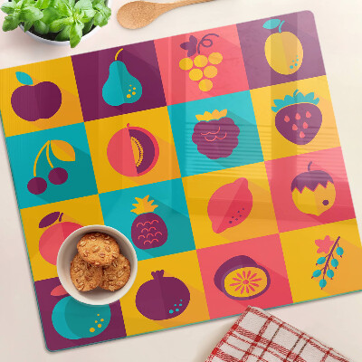 Snijplanken glas Fruitmotief in kleurrijke vierkanten