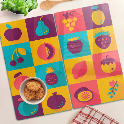 Snijplanken glas Fruitmotief in kleurrijke vierkanten