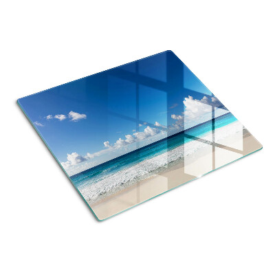 Snijplanken glas Strand met turquoise water en wolken