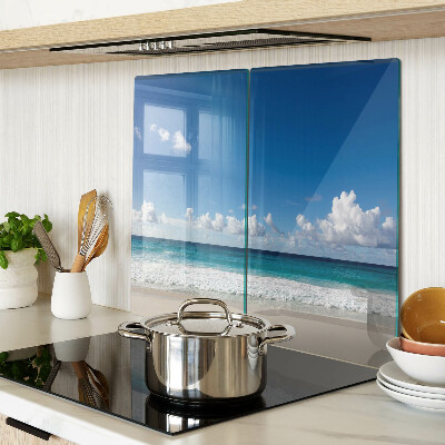 Snijplanken glas Strand met turquoise water en wolken