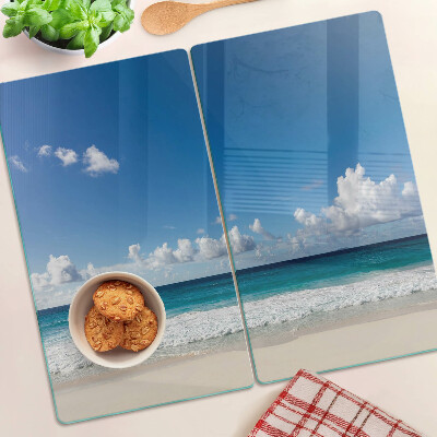 Snijplanken glas Strand met turquoise water en wolken