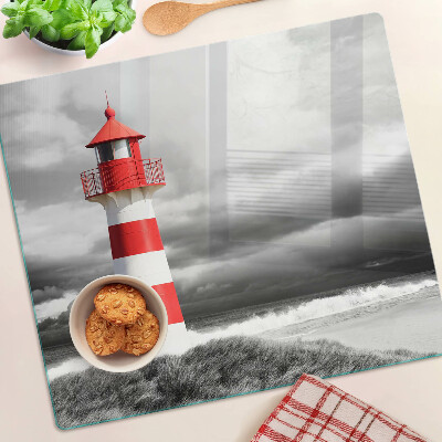 Snijplanken glas Vuurtoren in het landschap