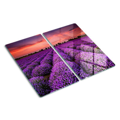 Glazen snijplanken Lavendelveld bij zonsondergang
