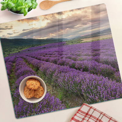 Glazen snijplanken Lavendelveld bij zonsondergang