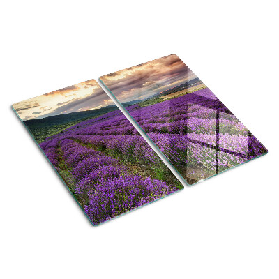 Glazen snijplanken Lavendelveld bij zonsondergang