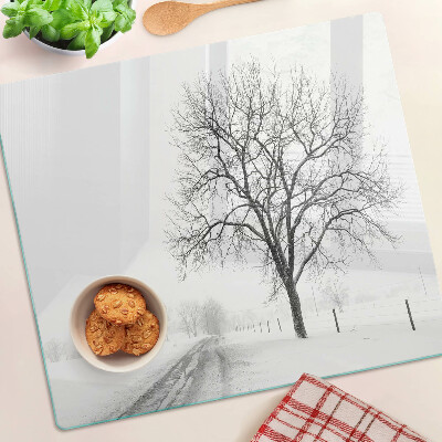 Snijplanken glas Leeg winterlandschap met een boom