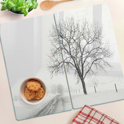 Snijplanken glas Leeg winterlandschap met een boom
