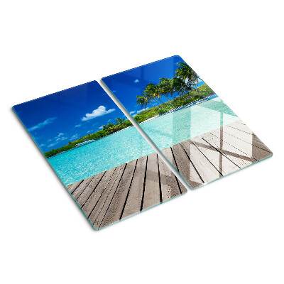 Snijplanken glas Tropisch strand met palmbomen