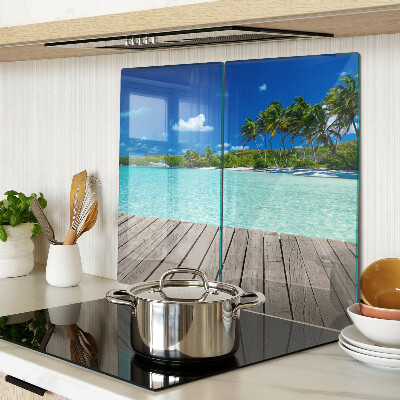 Snijplanken glas Tropisch strand met palmbomen
