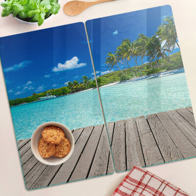 Snijplanken glas Tropisch strand met palmbomen