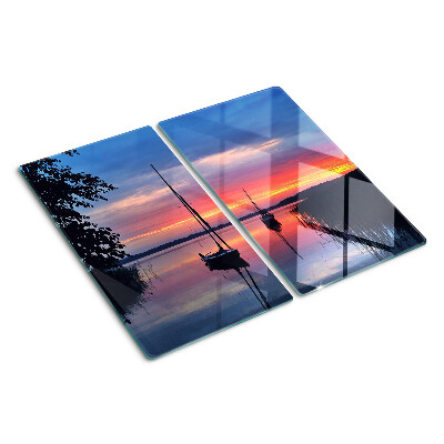 Snijplanken glas Zonsondergang over het meer