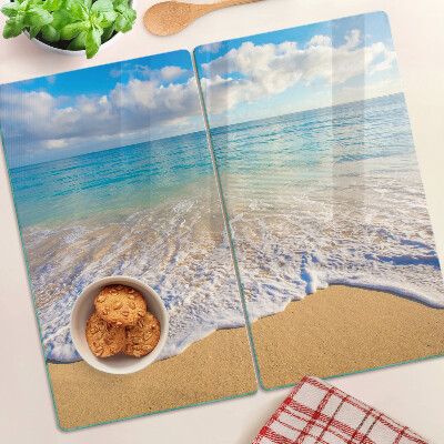 Glazen snijplanken Strand met golven en wolken
