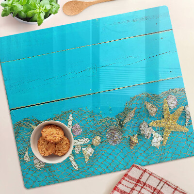 Glazen snijplanken Schelpen en zeesterren in een net