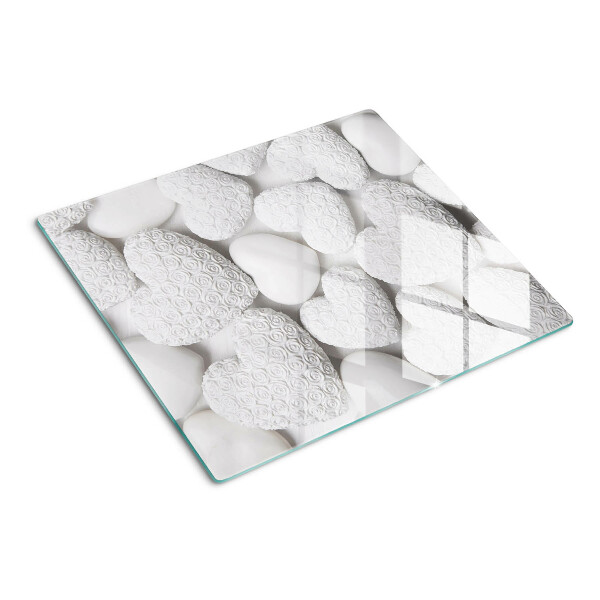 Glazen snijplanken Witte harten met een patroon