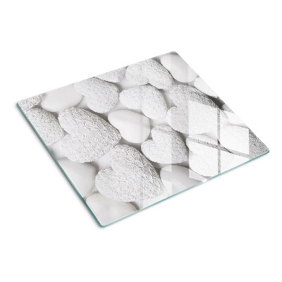 Glazen snijplanken Witte harten met een patroon