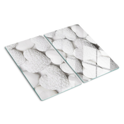 Glazen snijplanken Witte harten met een patroon