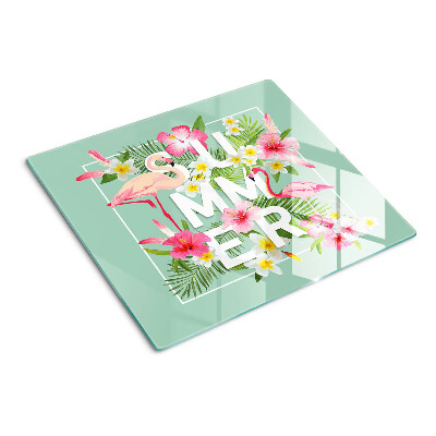 Glazen snijplanken Zomerbloemen en flamingo's