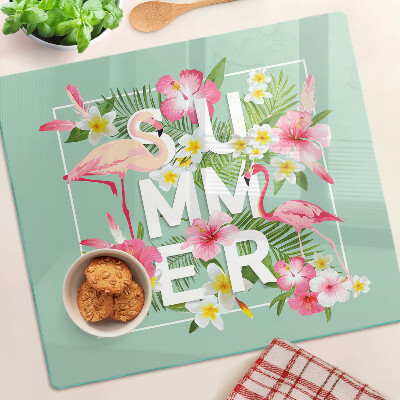 Glazen snijplanken Zomerbloemen en flamingo's
