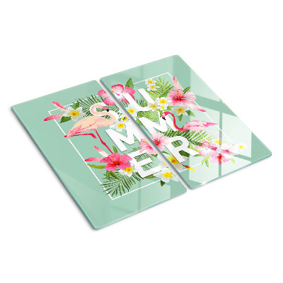 Glazen snijplanken Zomerbloemen en flamingo's