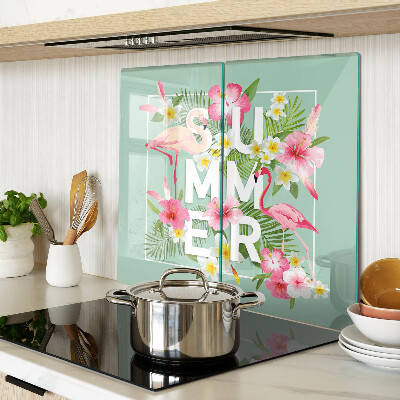 Glazen snijplanken Zomerbloemen en flamingo's