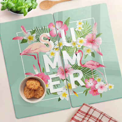 Glazen snijplanken Zomerbloemen en flamingo's