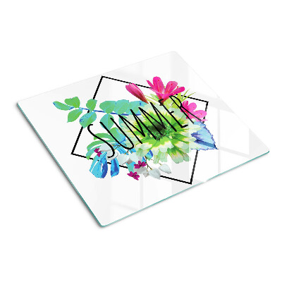 Snijplanken glas Zomerbloemen met het opschrift