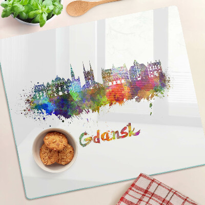Snijplanken glas Gdansk in aquarelkleuren