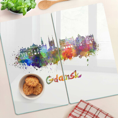 Snijplanken glas Gdansk in aquarelkleuren